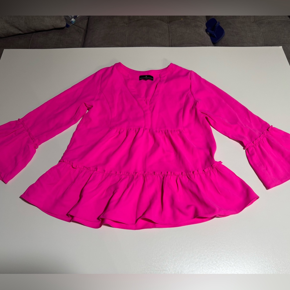 Pomander Place Women's Bright Pink Ruffle Blouse - Picture 4 of 11